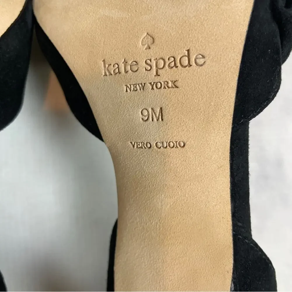 Kate Spade Shayna D’Orsay Ruffle Pumps Black Suede Pointed Toe Heels Sz 9